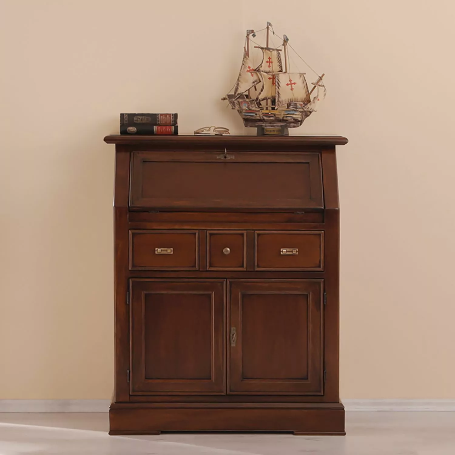Montreux Sekretär Dan - Ayous teilmassiv - Antikbraun 5 Montreux Sekretär Dan - Ayous teilmassiv - Antikbraun – Bild 3