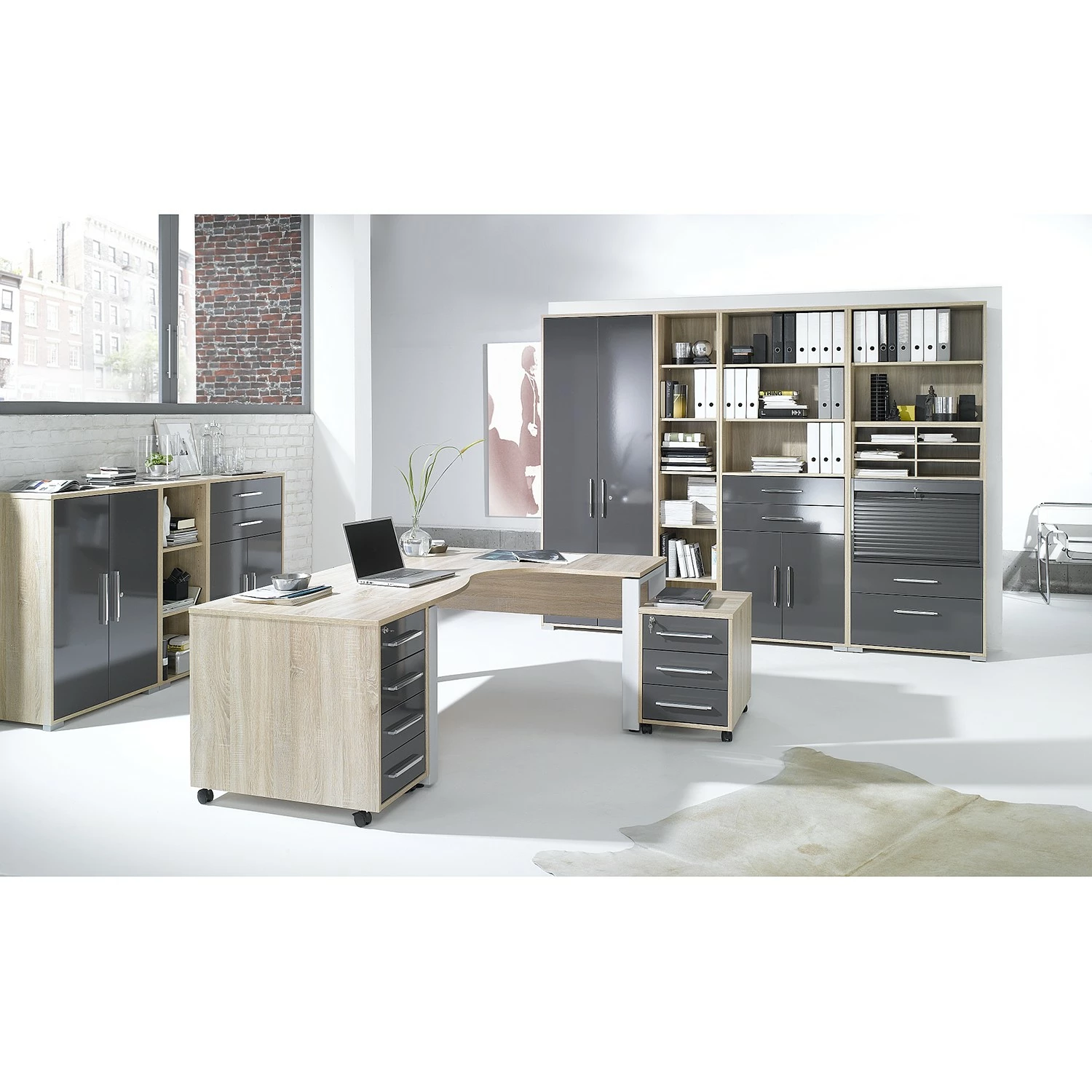 Maja Möbel Bürosparset Merit V (10-teilig) - Eiche Sonoma Dekor / Hochglanz Grau 3 Maja Möbel Bürosparset Merit V (10-teilig) - Eiche Sonoma Dekor / Hochglanz Grau