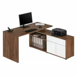 Maja Möbel Eckschreibtisch Marela - Eiche Dunkel Dekor / Hochglanz Weiß