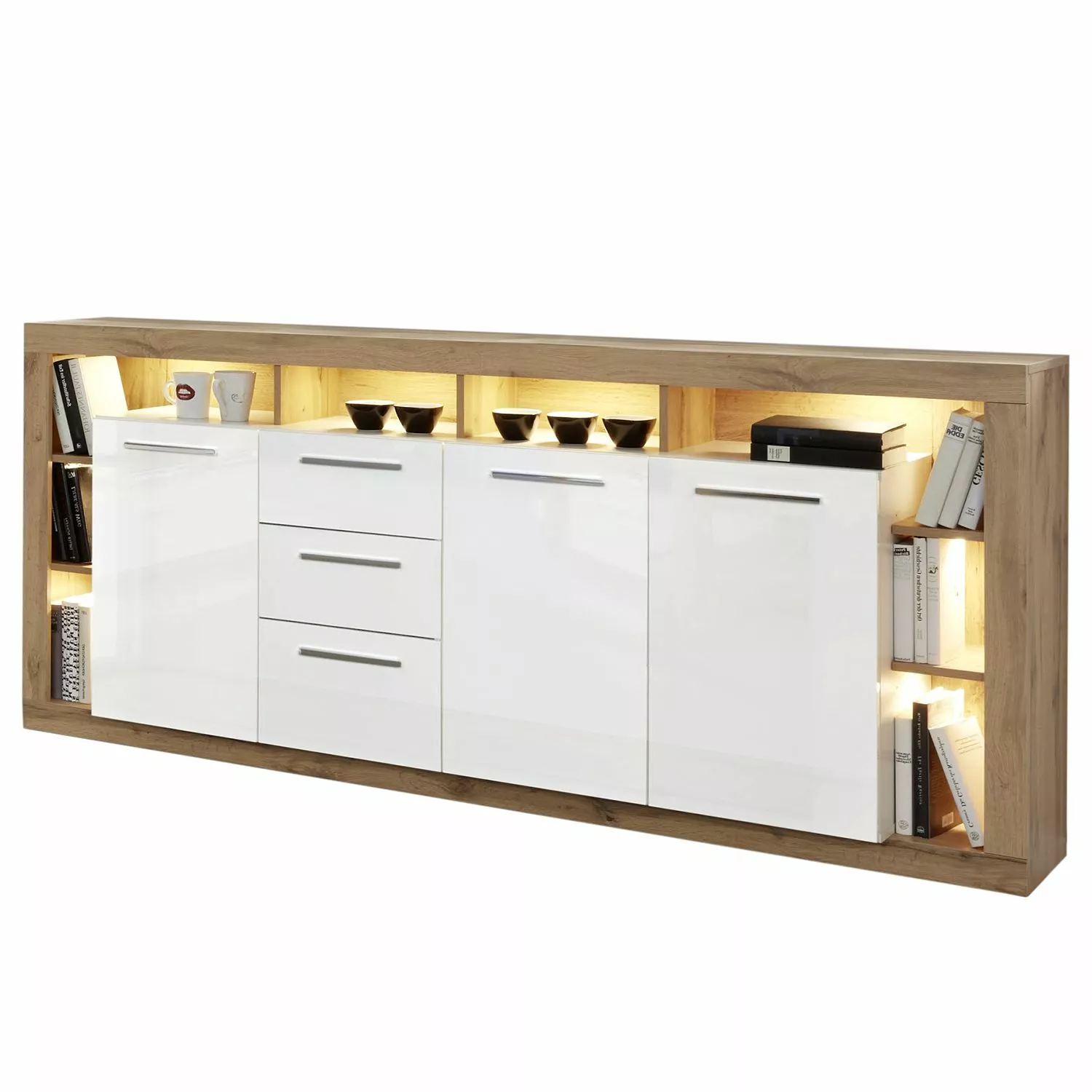 Trendteam Sideboard Rock II - Hochglanz Weiß / Wotan Eiche Dekor 3 Trendteam Sideboard Rock II - Hochglanz Weiß / Wotan Eiche Dekor