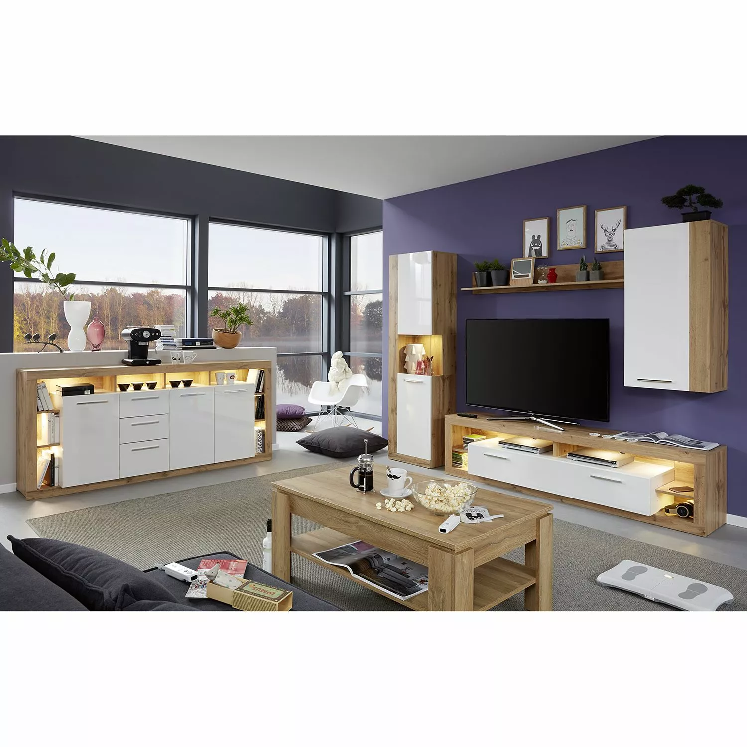 Trendteam Sideboard Rock II - Hochglanz Weiß / Wotan Eiche Dekor 5 Trendteam Sideboard Rock II - Hochglanz Weiß / Wotan Eiche Dekor – Bild 3