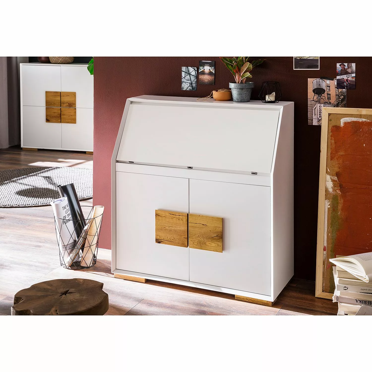 Loftscape Sekretär Deanes - Risseiche teilmassiv - Weiß / Risseiche 4 Loftscape Sekretär Deanes - Risseiche teilmassiv - Weiß / Risseiche – Bild 2