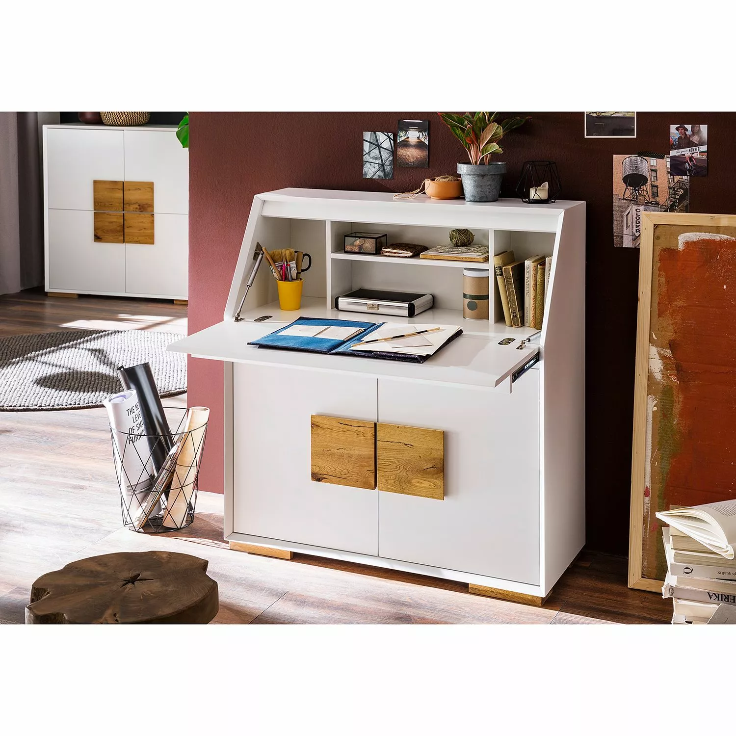 Loftscape Sekretär Deanes - Risseiche teilmassiv - Weiß / Risseiche 5 Loftscape Sekretär Deanes - Risseiche teilmassiv - Weiß / Risseiche – Bild 3