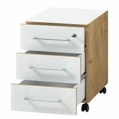 Rollcontainer Monteria - Glas - Weiß / Eiche Navarra Dekor -Buromobel Verkaufe 1000189529 220209 12431800035 DETAILS P000000001000189529