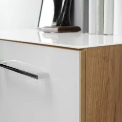 Rollcontainer Monteria - Glas - Weiß / Eiche Navarra Dekor -Buromobel Verkaufe 1000189529 220209 12431800045 DETAILS P000000001000189529