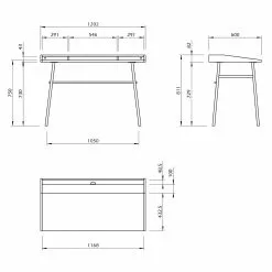 Temahome Schreibtisch Ply I - Eiche teilmassiv / Metall - Eiche Hell / Schwarz -Buromobel Verkaufe 1000214023 200527 06052000078 SKETCH DETAILS P000000001000214023 sketch