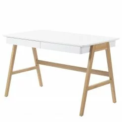 Furnitive Schreibtisch Nilos - Eiche teilmassiv - Weiß / Eiche