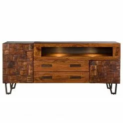 Wolf-Möbel Sideboard Bazac - Inkl. Beleuchtung - Akazie massiv - Akazie / Dunkelgrau -Buromobel Verkaufe 1000243213 220314 040 DETAILS P000000001000243213