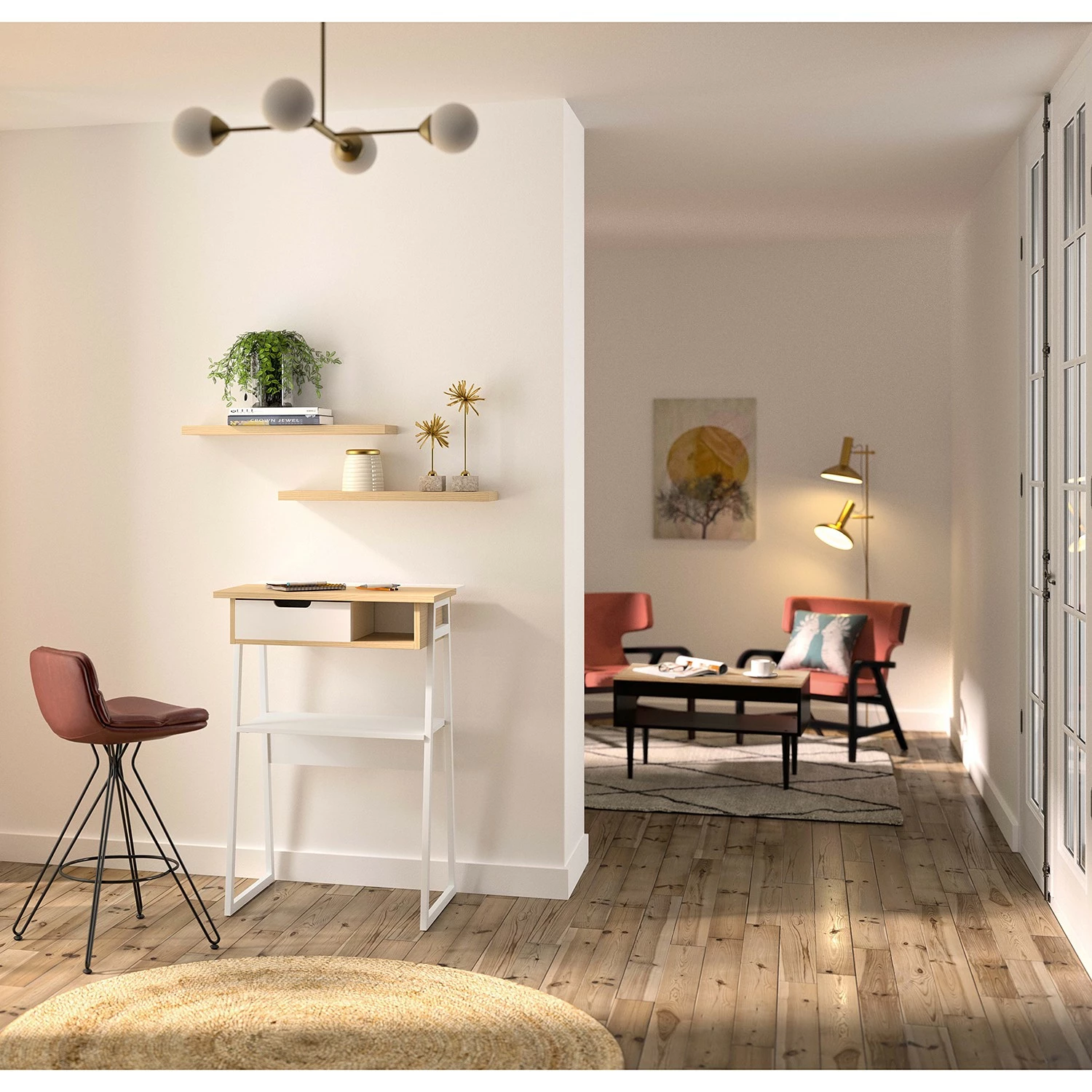 Temahome Stehschreibtisch Space - Echtholzfurnier / Metall - Eiche / Weiß 7 Temahome Stehschreibtisch Space - Echtholzfurnier / Metall - Eiche / Weiß – Bild 5