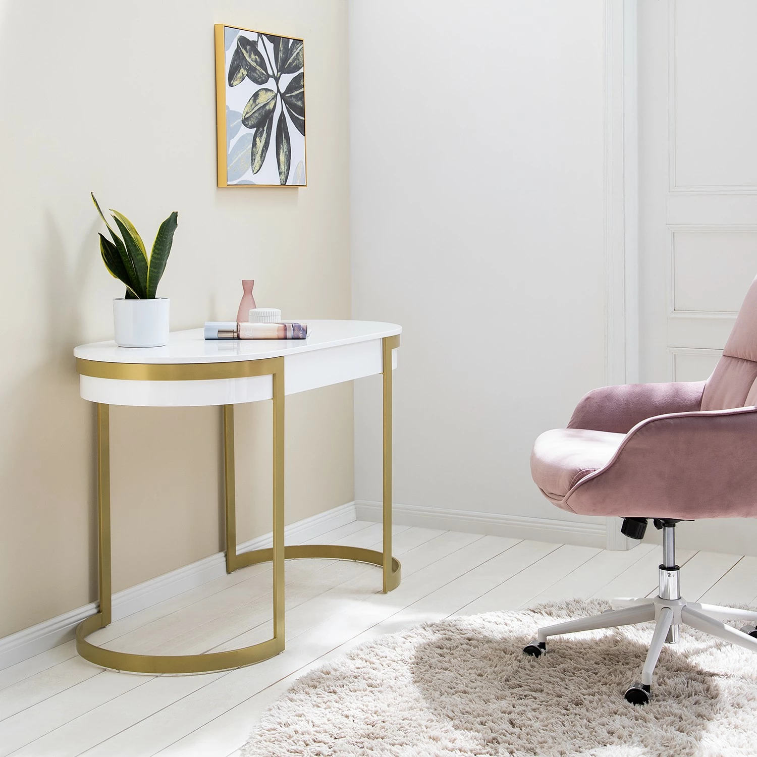 Jack & Alice Schreibtisch Cayo - Hochglanz Weiß / Gold 5 Jack & Alice Schreibtisch Cayo - Hochglanz Weiß / Gold – Bild 3