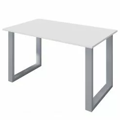 VCM Schreibtisch Lona - Weiß - Breite: 110 cm - Silber - U-Form