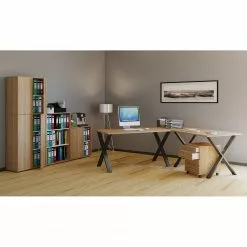 VCM Eckschreibtisch Lona - Eiche Sonoma Dekor - 130 x 130 cm - Schwarz - X-Form -Buromobel Verkaufe 1000277863 210716 14060700155 MOOD DETAILS P000000001000277863 mood