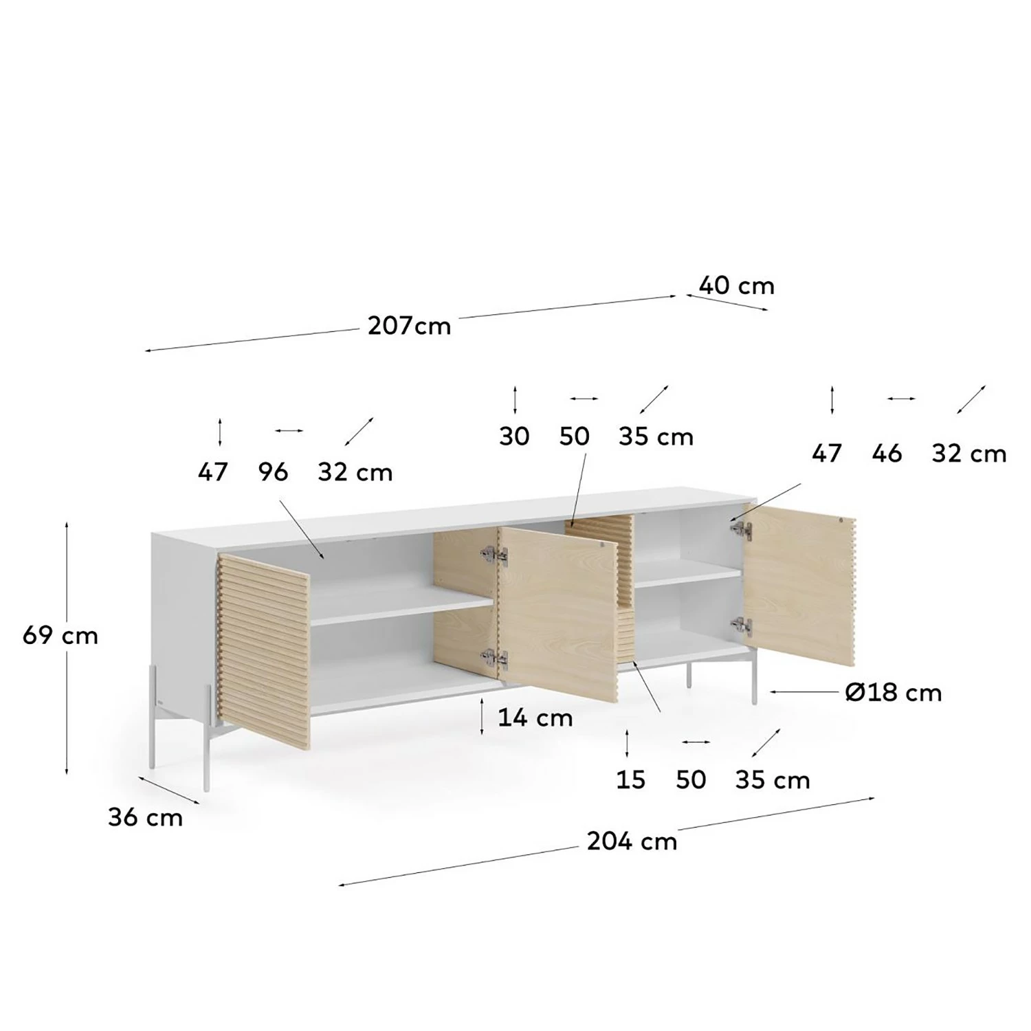 Loftscape Sideboard Maredale - Esche teilmassiv - Weiß / Esche 8 Loftscape Sideboard Maredale - Esche teilmassiv - Weiß / Esche – Bild 6