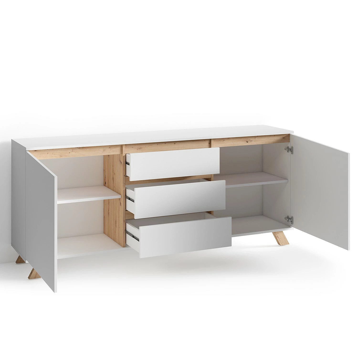 Norrwood Sideboard Rautha - Matt Weiß / Eiche Dekor - Breite: 180 cm 7 Norrwood Sideboard Rautha - Matt Weiß / Eiche Dekor - Breite: 180 cm – Bild 5