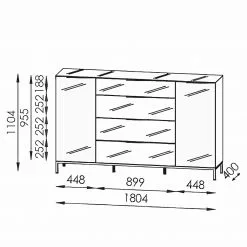 Maja Möbel Sideboard Trend - Glas - Hochglanz Weiß / Chrom -Buromobel Verkaufe 1000284207 210804 14342400016 SKETCH DETAILS P000000001000284207 sketch