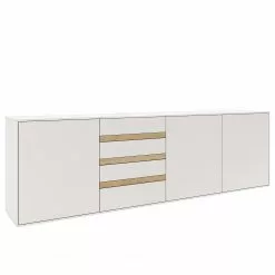 GWINNER Sideboard Calea I - Echtholzfurnier - Matt Weiß / Eiche - Ausrichtung links