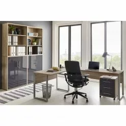 Furnitive Büroset Avin XVII (6-teilig) - Eiche Sonoma Dekor / Hochglanz Anthrazit