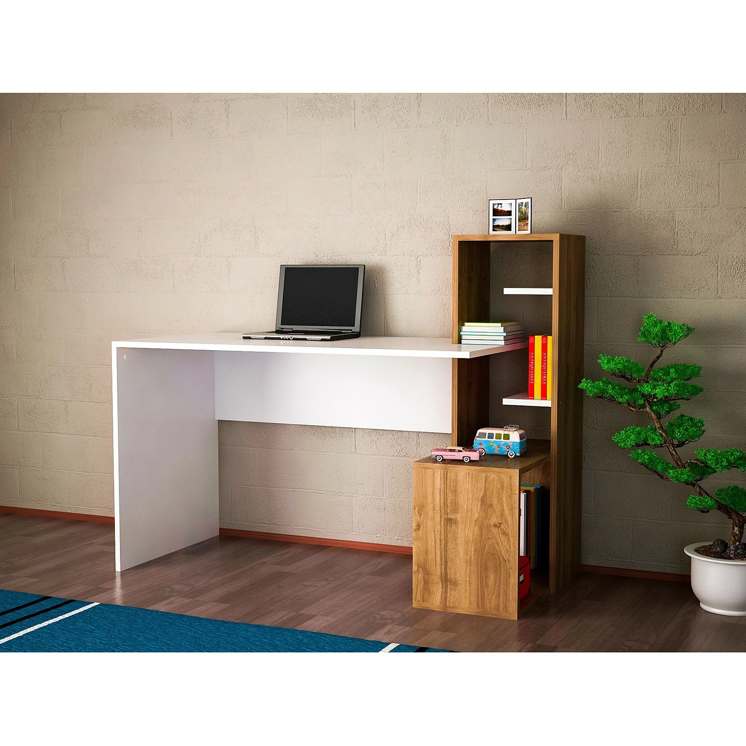 Loftscape Schreibtisch-Kombination Jurien - Weiß / Walnuss Dekor 5 Loftscape Schreibtisch-Kombination Jurien - Weiß / Walnuss Dekor – Bild 3
