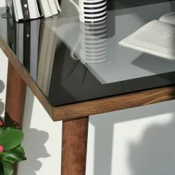 Red Living Schreibtisch Jimo - Kiefer & Buche massiv / Glas - Kiefer Braun / Schwarzglas -Buromobel Verkaufe 1000306668 211115 13561300608 DETAILS P000000001000306668