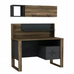 Red Living Schreibtisch-Set Kesia (2-teilig) - Walnuss Dekor / Anthrazit