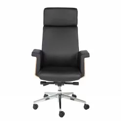 Fredriks Bürostuhl Weld - Echtleder / Walnuss Furnier / Metall - Schwarz / Walnuss / Aluminium -Buromobel Verkaufe 1000310647 220826 030 DETAILS P000000001000310647