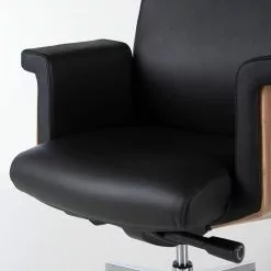 Fredriks Bürostuhl Weld - Echtleder / Walnuss Furnier / Metall - Schwarz / Walnuss / Aluminium -Buromobel Verkaufe 1000310647 220826 036 DETAILS P000000001000310647