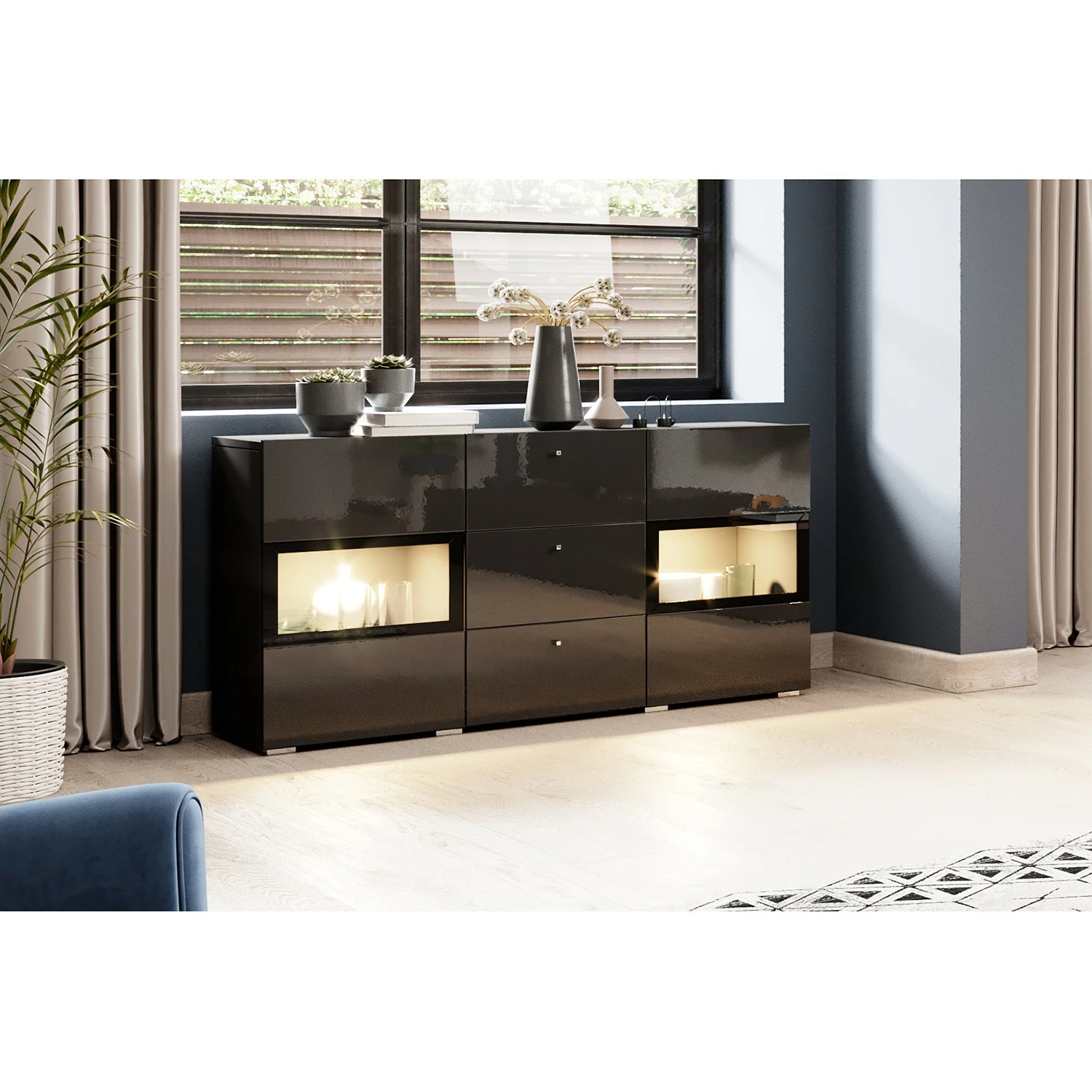 Loftscape Sideboard Adschman - Hochglanz Schwarz / Matt Schwarz 4 Loftscape Sideboard Adschman - Hochglanz Schwarz / Matt Schwarz – Bild 2