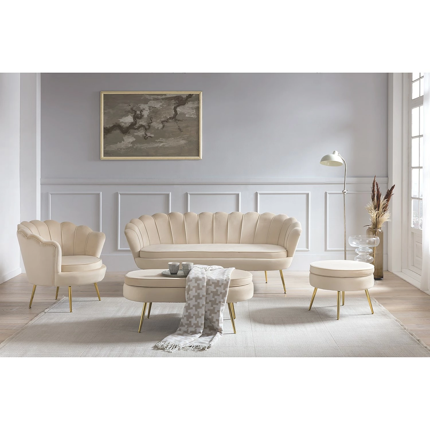 Norrwood Sofa Ralemo (3-Sitzer) - Samt - Creme 3 Norrwood Sofa Ralemo (3-Sitzer) - Samt - Creme – Bild 2