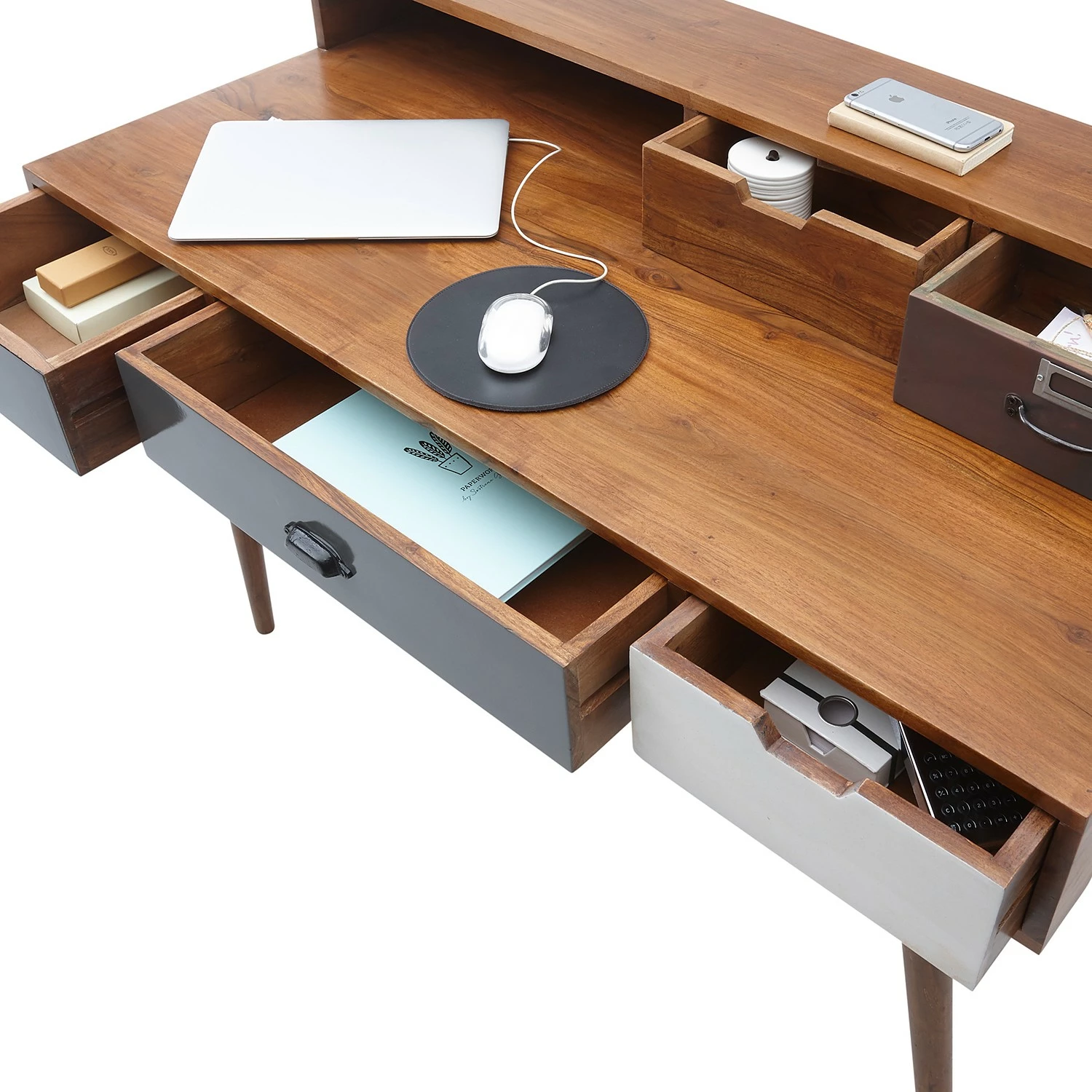 Ars manufacti Schreibtisch Prince - Akazie massiv - Akazie / Grau 4 Ars manufacti Schreibtisch Prince - Akazie massiv - Akazie / Grau – Bild 2