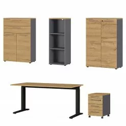 Germania Büroset GW-Agenda V (5-teilig) - Höhenverstellbar - Eiche Grandson Dekor / Graphit