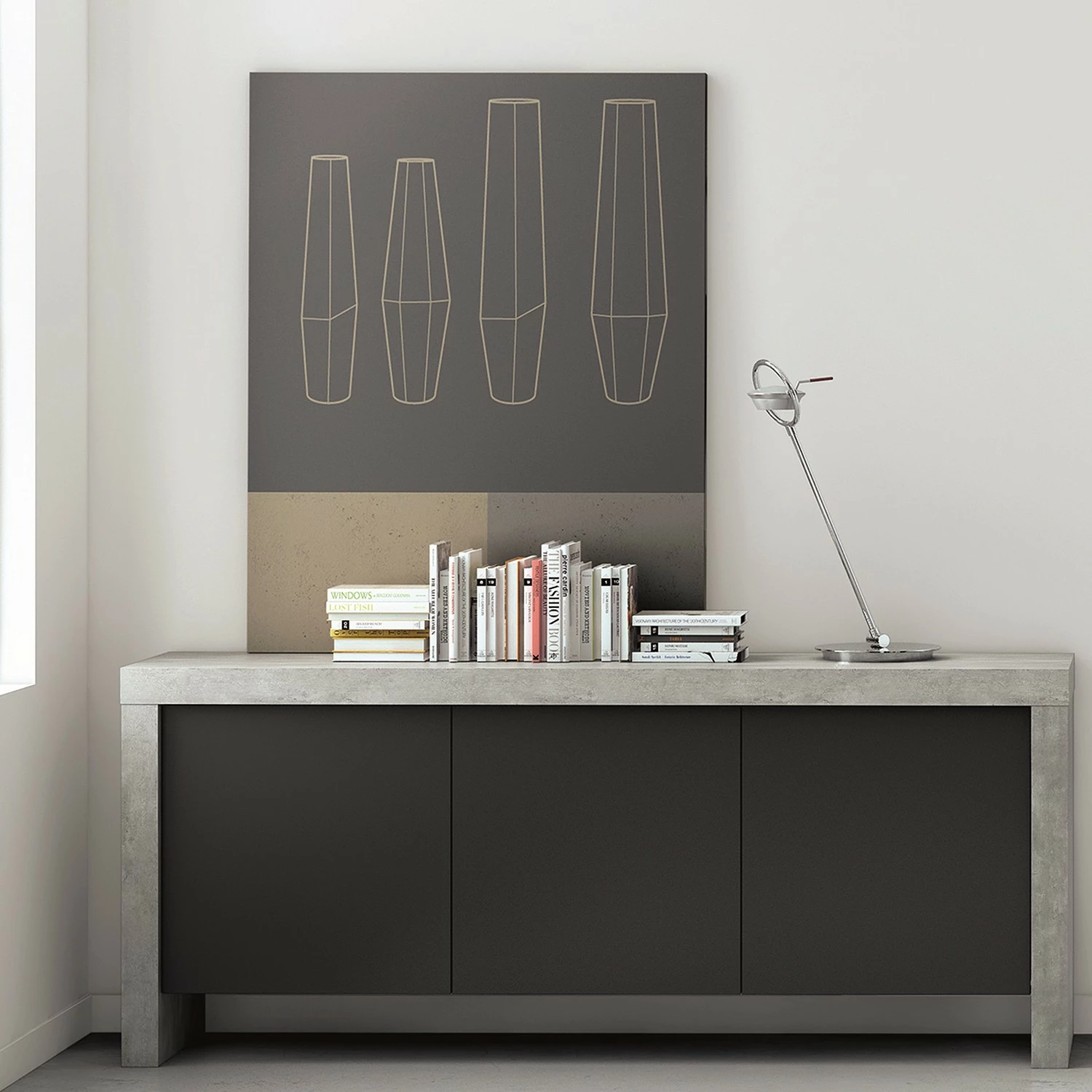 Temahome Sideboard Kobe II - Schwarz / Beton Dekor 4 Temahome Sideboard Kobe II - Schwarz / Beton Dekor – Bild 2