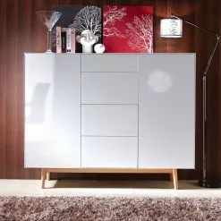 Mørteens Sideboard Lindholm IV - Weiß - Höhe: 128 cm -Buromobel Verkaufe highboard lindholm i weiss matt eiche massiv 261548
