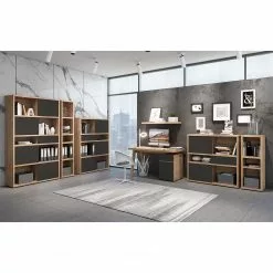 Fredriks Regal Rya II - Balkeneiche Dekor - Höhe: 113 cm -Buromobel Verkaufe regal rya i hochglanz grau 113 cm 5235832