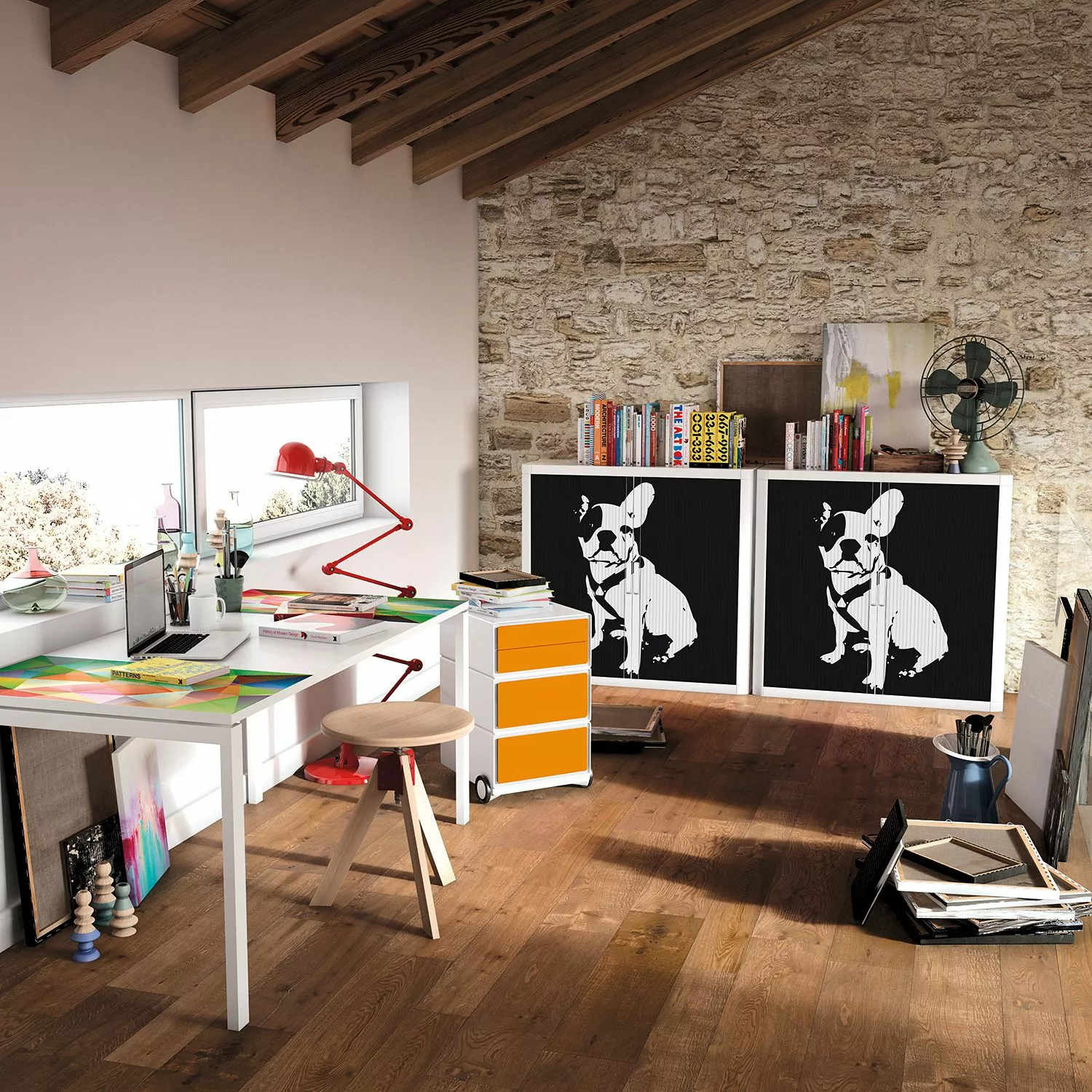 EasyOffice by Paperflow Rollladenschrank easyOffice Pop Art Dog - Weiß / Schwarz 4 EasyOffice by Paperflow Rollladenschrank easyOffice Pop Art Dog - Weiß / Schwarz – Bild 2