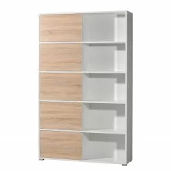 Schiebetürenregal Mingle I - Weiß / Eiche Sonoma Dekor