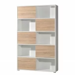 Schiebetürenregal Mingle I - Weiß / Eiche Sonoma Dekor -Buromobel Verkaufe schiebetuerenregal mingle i weiss eiche sonoma dekor 5029100