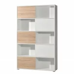 Schiebetürenregal Mingle I - Weiß / Eiche Sonoma Dekor -Buromobel Verkaufe schiebetuerenregal mingle i weiss eiche sonoma dekor 5029108