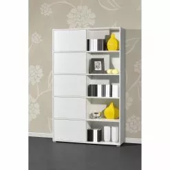 Schiebetürenregal Mingle I - Weiß / Eiche Sonoma Dekor -Buromobel Verkaufe schiebetuerenregal mingle i weiss eiche sonoma dekor 5029116