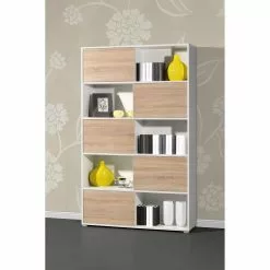 Schiebetürenregal Mingle I - Weiß / Eiche Sonoma Dekor -Buromobel Verkaufe schiebetuerenregal mingle i weiss eiche sonoma dekor 5029124