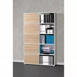 Schiebetürenregal Mingle I - Weiß / Eiche Sonoma Dekor -Buromobel Verkaufe schiebetuerenregal mingle i weiss eiche sonoma dekor 5029136