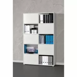 Schiebetürenregal Mingle I - Weiß / Eiche Sonoma Dekor -Buromobel Verkaufe schiebetuerenregal mingle i weiss eiche sonoma dekor 5029152