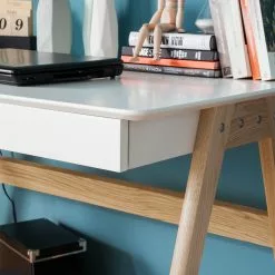 Mørteens Schreibtisch Branno - Eiche teilmassiv - Weiß / Eiche -Buromobel Verkaufe schreibtisch branno eiche teilmassiv weiss eiche 4853428