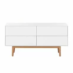 Mørteens Sideboard Lindholm V - Eiche teilmassiv - Weiß / Eiche -Buromobel Verkaufe sideboard lindholm v weiss matt eiche massiv 358647