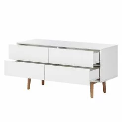 Mørteens Sideboard Lindholm V - Eiche teilmassiv - Weiß / Eiche -Buromobel Verkaufe sideboard lindholm v weiss matt eiche massiv 358654