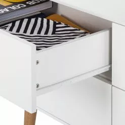 Mørteens Sideboard Lindholm V - Eiche teilmassiv - Weiß / Eiche -Buromobel Verkaufe sideboard lindholm v weiss matt eiche massiv 358655
